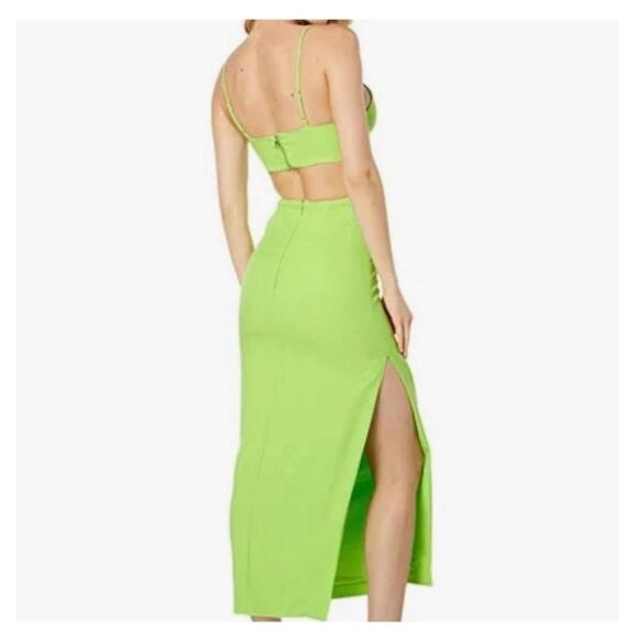 Bardot Green Cut Out Midi Dress with Side Slit - Size 6/M - Picture 2 of 9